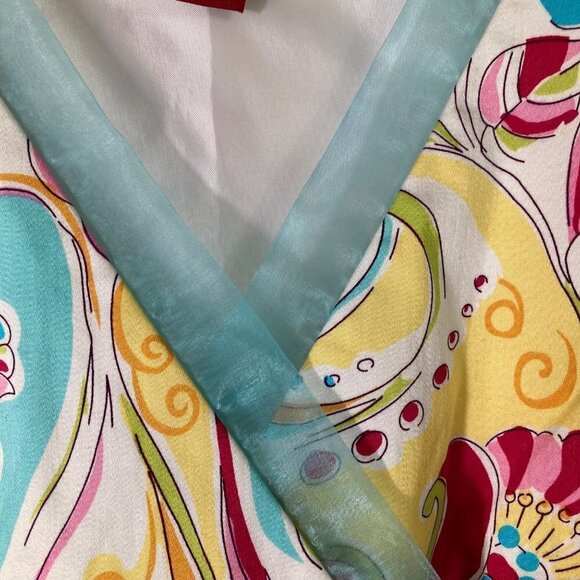 Womens‎ Vintage Sangria Cap Sleeve Floral Lined Skirt Set Sheer Fringe 10 - Picture 6 of 11